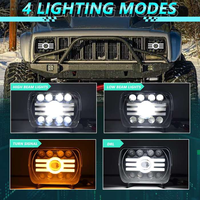Y19 H4 7 inch Car Sun Style Square Modified Headlight for Jeep Wrangler(Black)