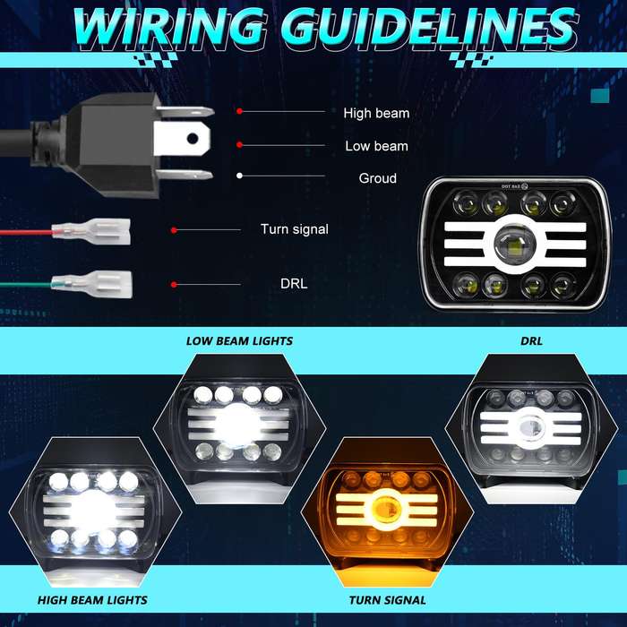 Y19 H4 7 inch Car Sun Style Square Modified Headlight for Jeep Wrangler(Black)