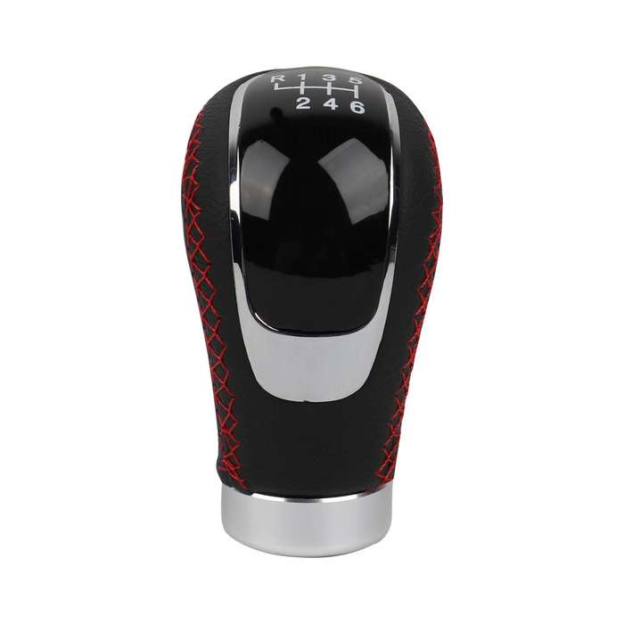 Car Manual Gear Lever Knob Leather Gear Shift Knob, with Hole(Black Red)