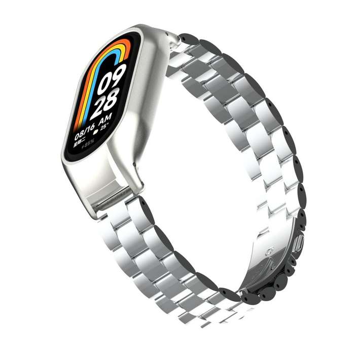 For Xiaomi Band 9 / 8 Tri-beads Flat Buckle Titanium Alloy Watch Band(Silver)