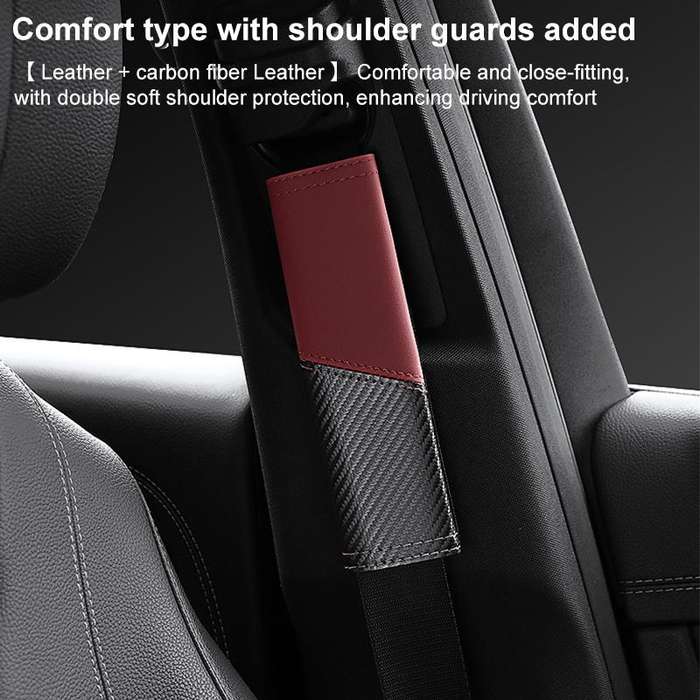 Car Leather Carbon Fiber Stitching Seat Belt Shoulder Guard(Brown)