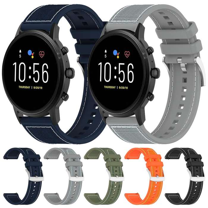 22mm For Fossil Gen 5 Carlyle / Julianna xDfind Hybrid Nylon Braid Silicone Watch Band(Midnight Blue