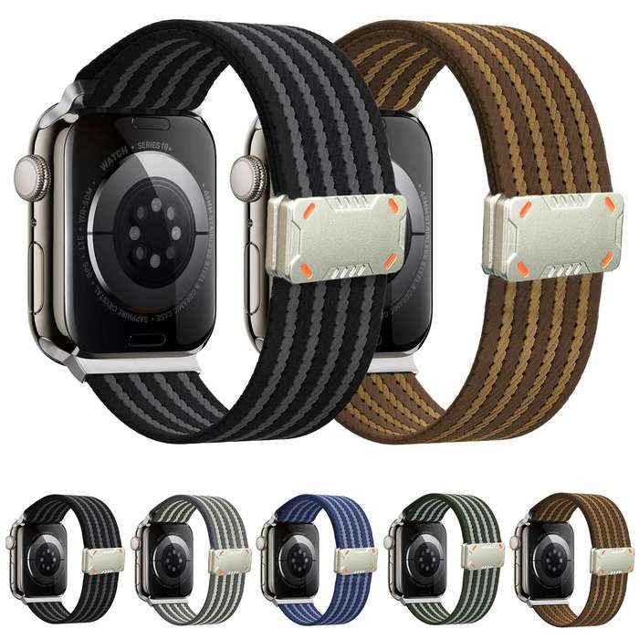 For Apple Watch 42mm / 41mm / 40mm / 38mm Mecha Armor Magnetic Buckle Nylon Watch Band(Brown)