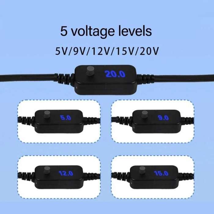 5V-20V Adjustable Voltage Type-C to Cigarette Lighter Socket Conversion Cable, Length:2m(Black)