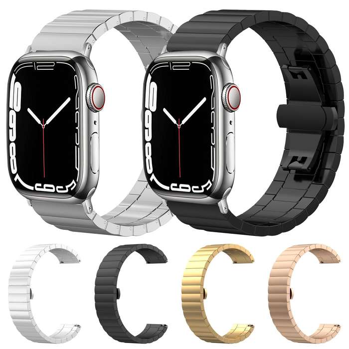 For Apple Watch 42 / 44 / 45 / 46 / 49mm 22mm xDfind One-bead Bamboo Solid Stainless Steel Watch Ban