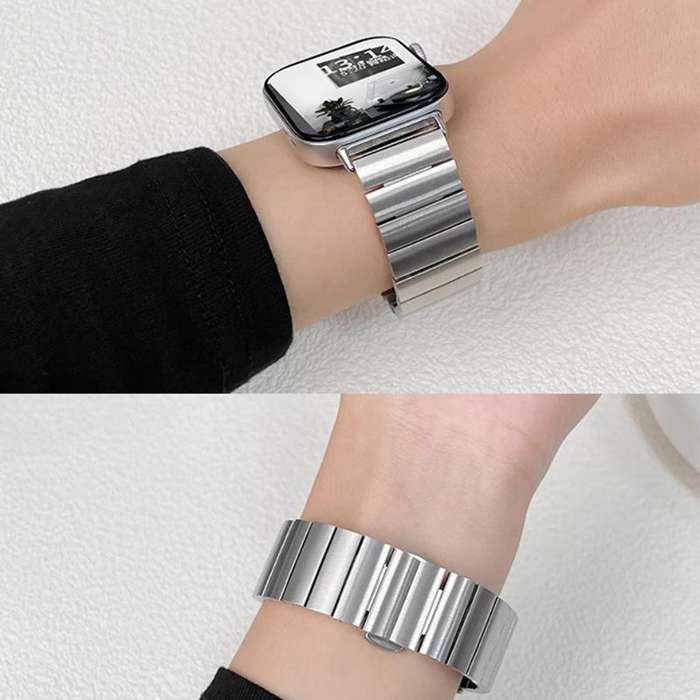 For Apple Watch 42 / 44 / 45 / 46 / 49mm 22mm xDfind One-bead Bamboo Solid Stainless Steel Watch Ban