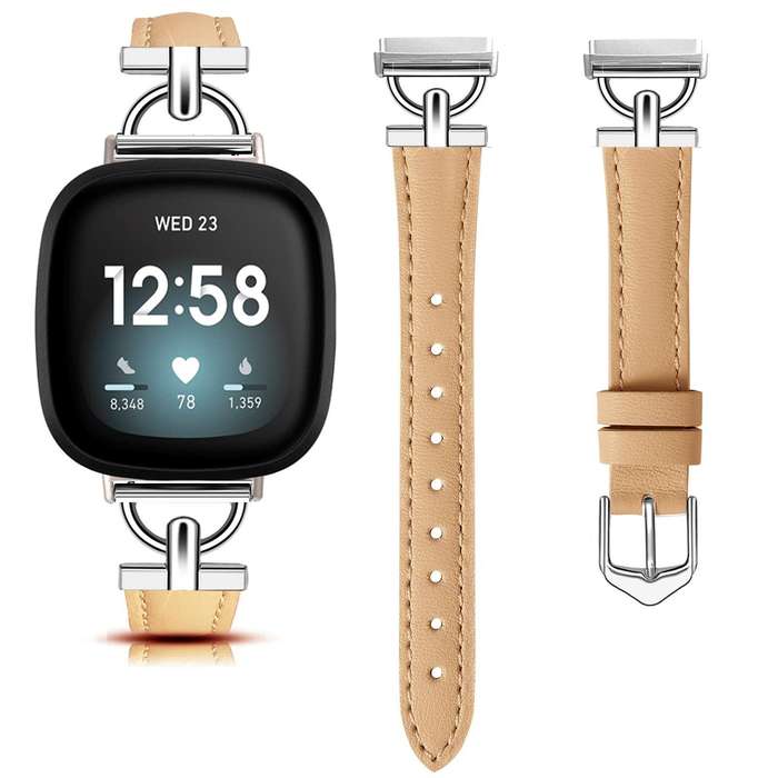 For Fitbit Versa 3 / 4 / Sense 2 D Metal Genuine Leather Watch Band(Green)