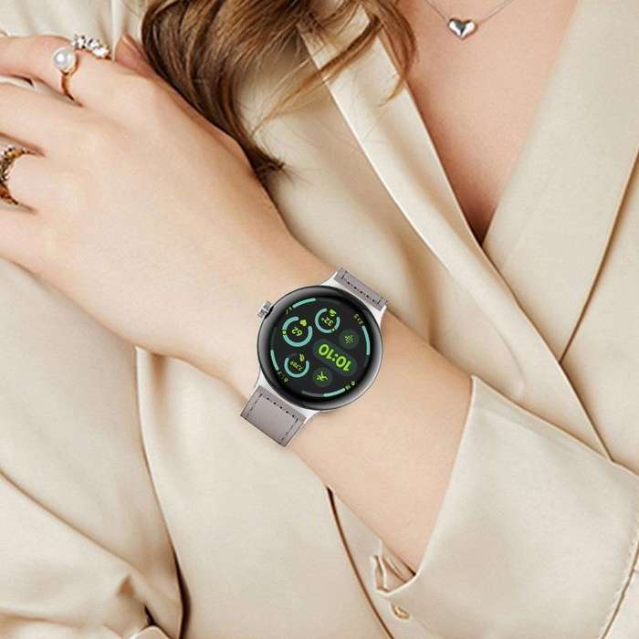 For Google Pixel Watch 1 / 2 / 3 41mm Reverse Buckle Genuine Leather Watch Band(Light Grey)