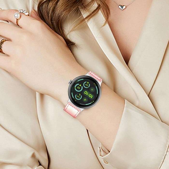 For Google Pixel Watch 1 / 2 / 3 41mm Reverse Buckle Genuine Leather Watch Band(Light Grey)