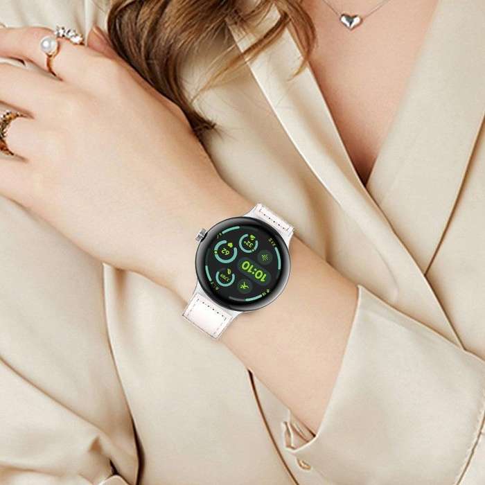 For Google Pixel Watch 1 / 2 / 3 41mm Reverse Buckle Genuine Leather Watch Band(Light Grey)