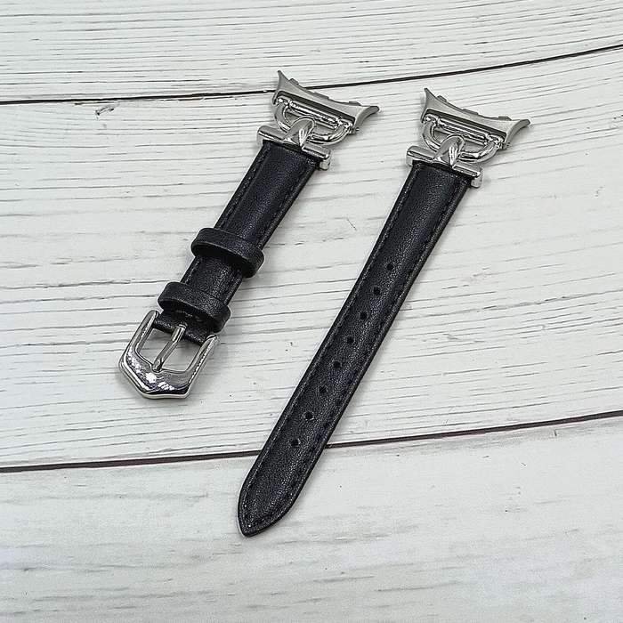 For Google Pixel Watch 3 45mm D-shaped Metal Slim Waist Leather Watch Band(Light Pink)