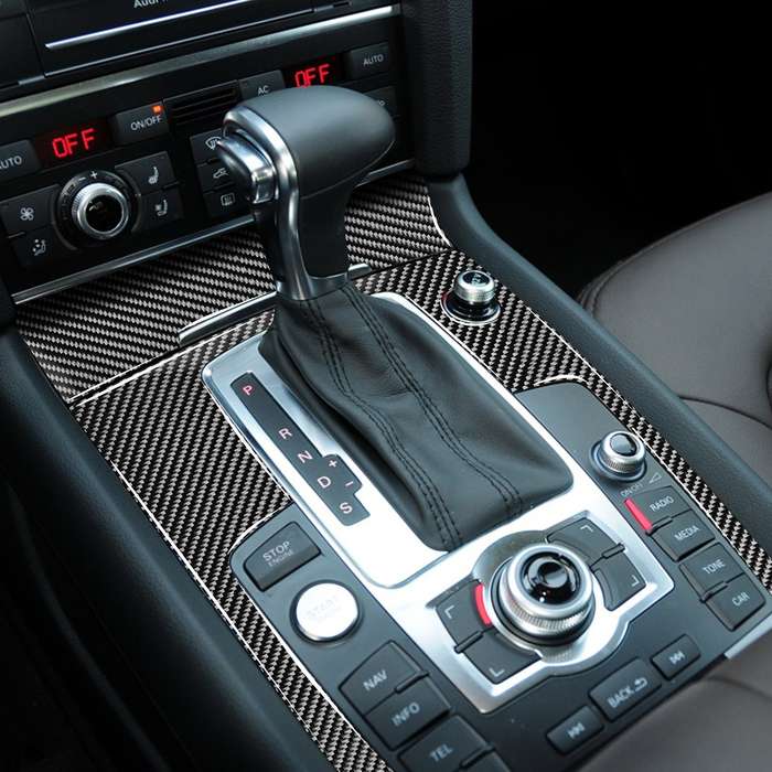 2 in 1 Car Carbon Fiber Gear Panel + Cigarette Lighter Decorative Sticker for Audi Q7 2008-2015, Lef