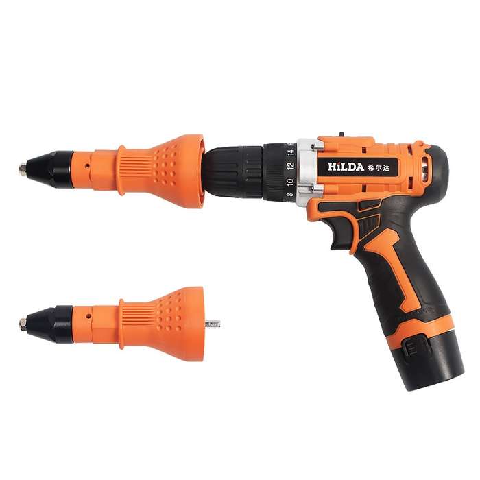 220V Electric Rivet Nut Gun Cordless Drill Riveting Adapter Tool (Orange)