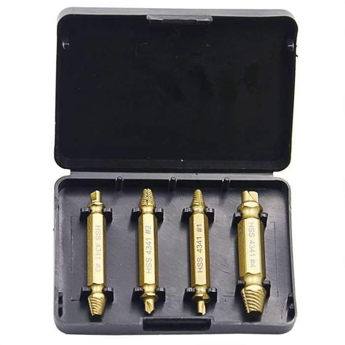 4 in 1 Screw Extractor Drill Bits Tool Broken Bolt Remover(1#, 2#, 3#, 4#), with Plastic Case