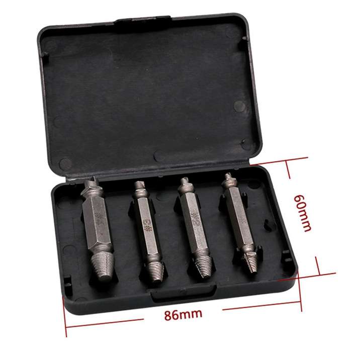 4 in 1 Screw Extractor Drill Bits Tool Broken Bolt Remover(1#, 2#, 3#, 4#), with Plastic Case