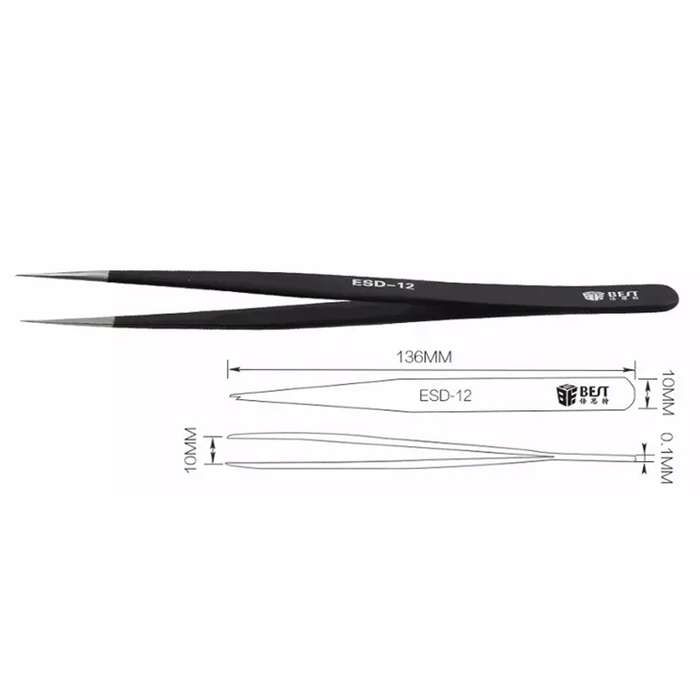 BEST BST-12 Precision Anti-static ESD Stainless Steel Tweezers