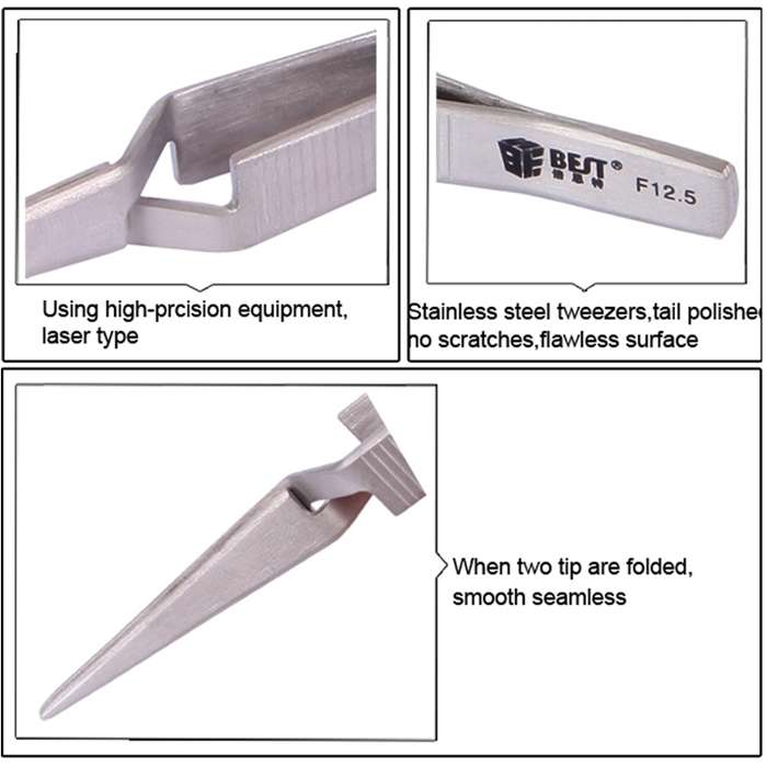 BEST BST-F12.5 Stainless Steel Self Closed Straight Laboratory Tweezers