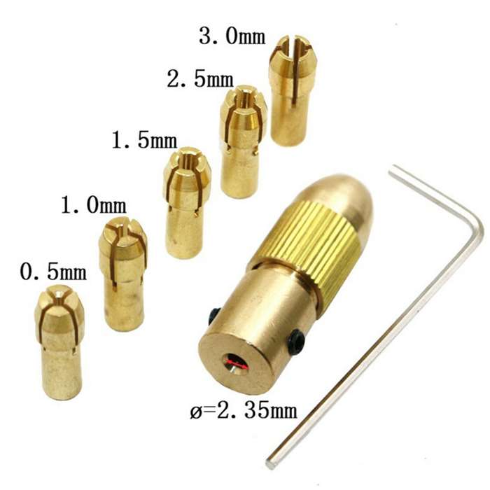 7 PCS/Set Brass 0.5-3mm Small Electric Drill Bit Collet Micro Twist 2.35mm Drill Chuck Set with Wren