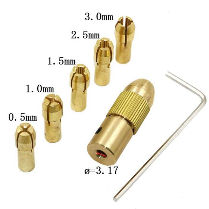 7 PCS/Set Brass 0.5-3mm Small Electric Drill Bit Collet Micro Twist 3.17mm Drill Chuck Set with Wren