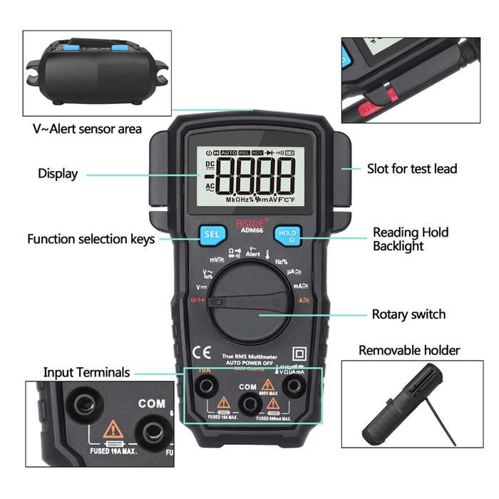 BSIDE ADM66 Handheld Household 6000 Count AC / DC Current Voltage Capacitor Automatic Range Multimet