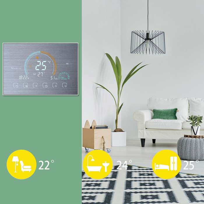 BHT-8000-GC-SS Brushed Stainless Steel Mirror Controlling Water/Gas Boiler Heating Energy-saving and