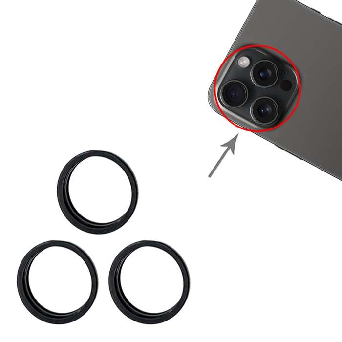 For iPhone 15 Pro / 15 Pro Max 3pcs/set Rear Camera Glass Lens Metal Outside Protector Hoop Ring (Bl