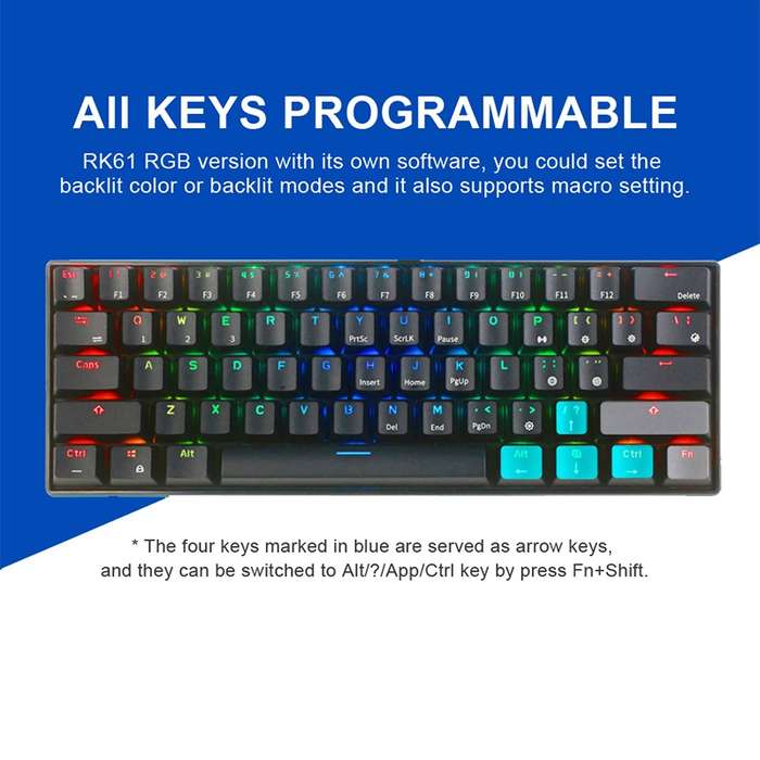 RK61 61 Keys Bluetooth / 2.4G Wireless / USB Wired Three Modes Blue Switch Tablet Mobile Gaming Mec