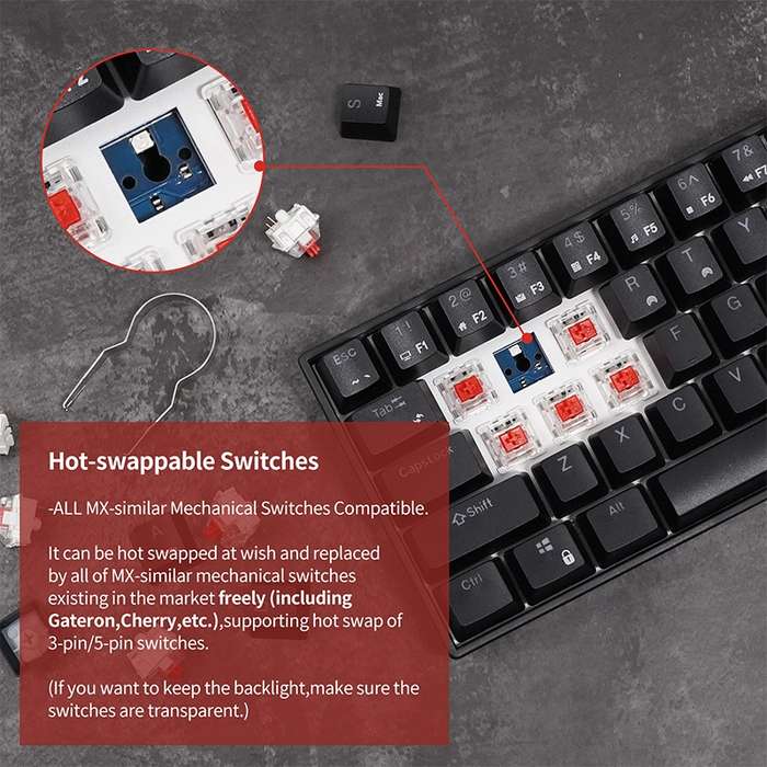 RK61 61 Keys Bluetooth / 2.4G Wireless / USB Wired Three Modes Blue Switch Tablet Mobile Gaming Mec
