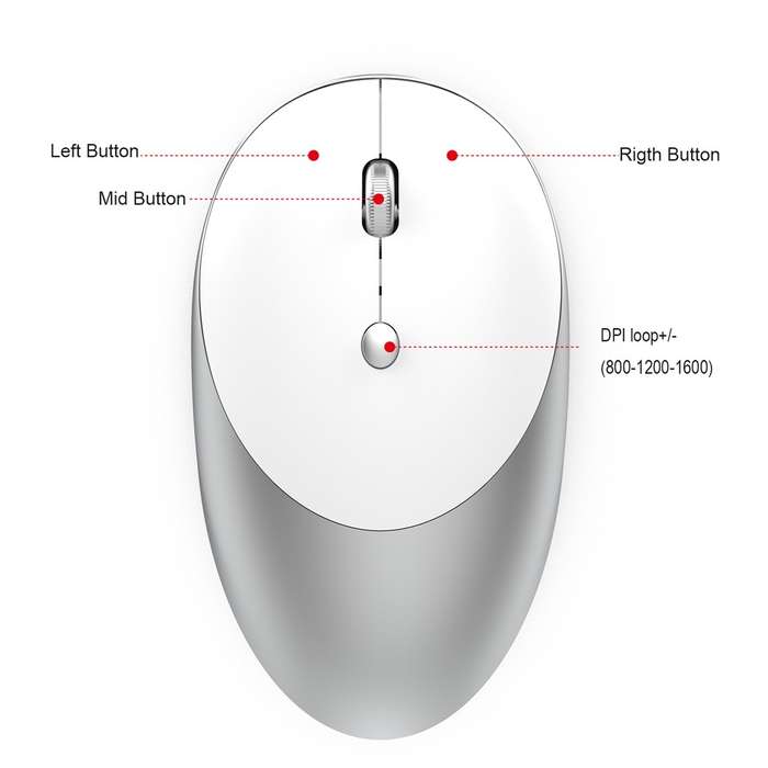 HXSJ T36 2.4G Bluetooth 5.0+3.0 Three-mode Silent Design Wireless Bluetooth Mouse (Silver)