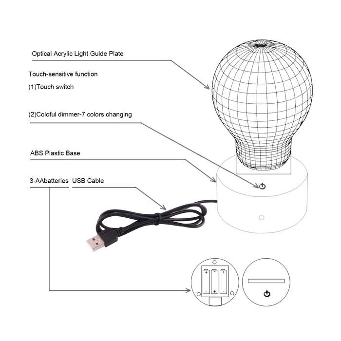 Abstract Style 3D Touch Switch Control LED Light , 7 Color Discoloration Creative Visual Stereo Lam