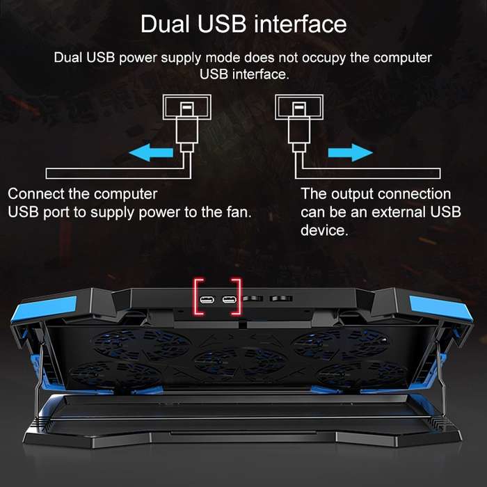 dual USB Ports Five-core Radiator Notebook Computer  Holder (Blue)