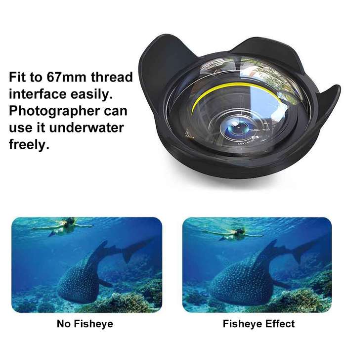 PULUZ 0.7X~0.8X Amplification Optical Fisheye Lens Shade Wide Angle Dome Port Lens for Underwater Ho