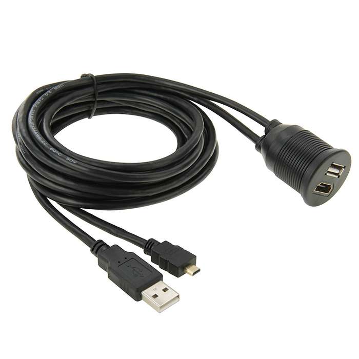 USB 2.0 & Micro HDMI (Type-D) Male to USB 2.0 & HDMI (Type-A) Female Adapter Cable with Car Flush Mo