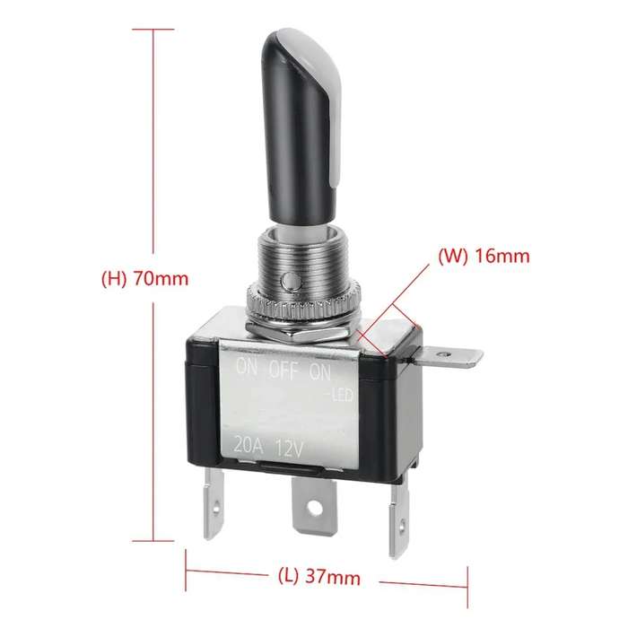 Three-pole ON-OFF-ON Toggle Switch with Blue Light, DC 12V 20A(Black)