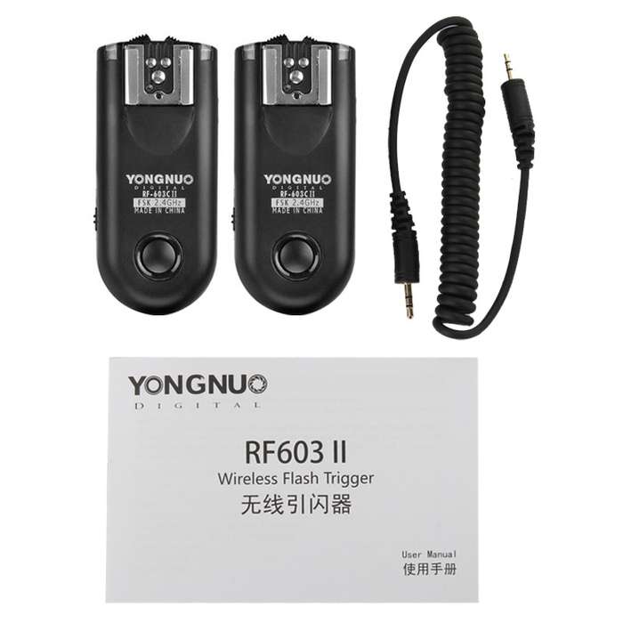 2 PCS YONGNUO RF603C II FSK 2.4GHz Wireless Flash Trigger with C1 Shutter Connecting Cable
