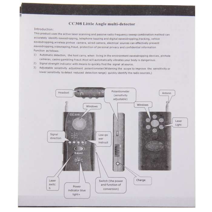 CC308+ Multi Wireless Camera Lens Detector Radio Wave Signal Detect Full-range RF GSM Device Finder(