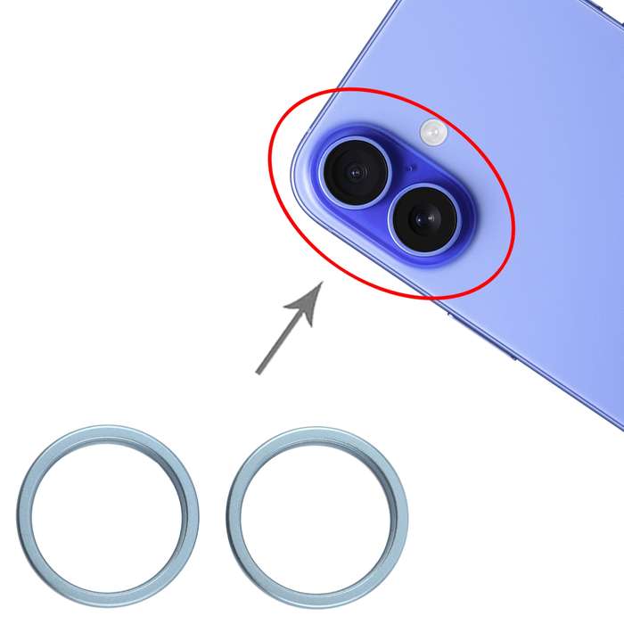 For iPhone 16 Plus 2pcs/set Rear Camera Glass Lens Metal Outside Protector Hoop Ring (Blue)