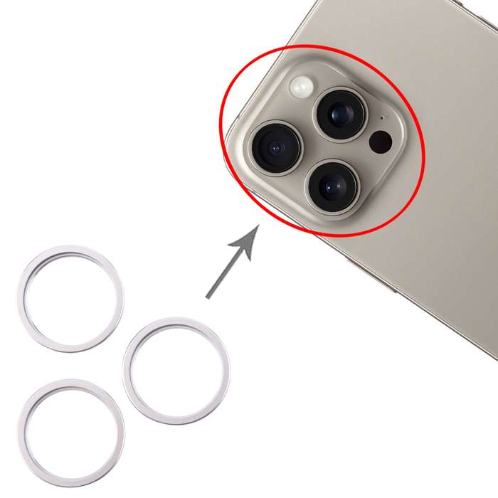 For iPhone 16 Pro 3pcs/set Rear Camera Glass Lens Metal Outside Protector Hoop Ring (Silver)