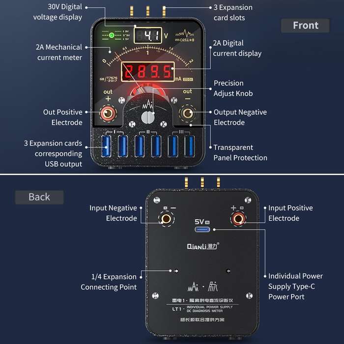 Qianli LT1 Digital Display Power Meter Isolated Power Supply DC Diagnostic Instrument