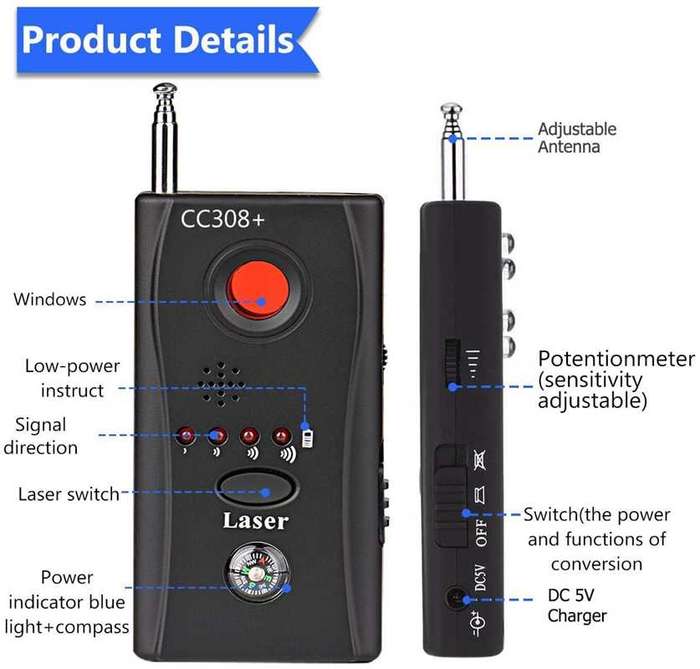 CC308 Full Range Camera Laser Detector Mini Wireless Camera Signal GSM Device Finder
