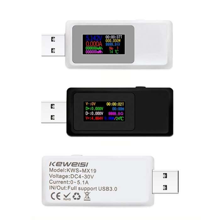 Keweisi KWS-MX19 USB Tester DC 4V-30V 0-5A Current Voltage Detector(Black)