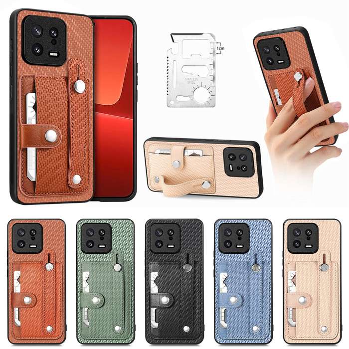 For Redmi Note 9S Wristband Kickstand Card Wallet Back Phone Case with Tool Knife(Black)