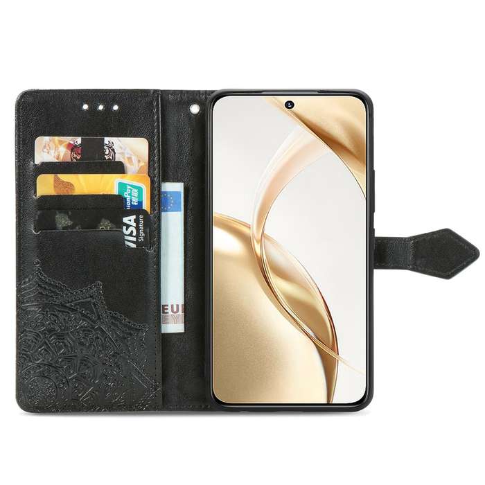 For Honor 200 Mandala Flower Embossed Leather Phone Case(Black)