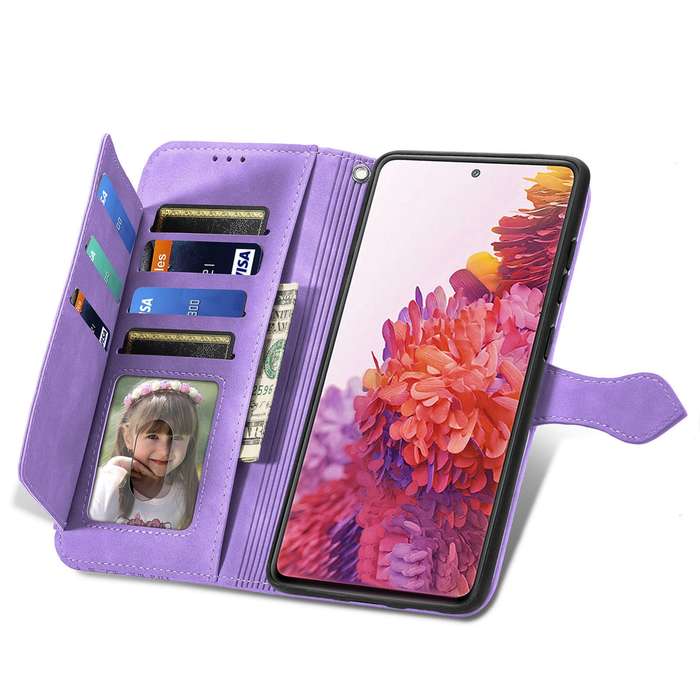 For Samsung Galaxy XCover 5 Embossed Flower Zipper Leather Phone Case(Purple)