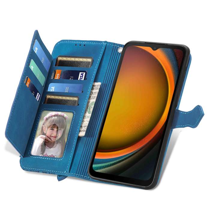 For Samsung Galaxy XCover 7 Embossed Flower Zipper Leather Phone Case(Blue)