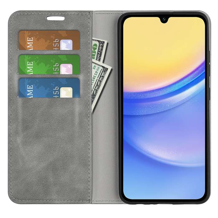 For Samsung Galaxy M15 5G Retro-skin Magnetic Suction Leather Phone Case(Grey)