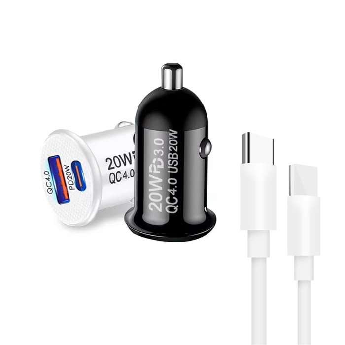 P10 Mini QC4.0 USB / PD20W Car Charger with Type-C to Type-C Fast Charging Data Cable(White)