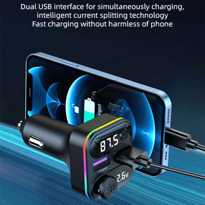 C37 Car QC3.0 20W Fast Charger LED Backlit Atmosphere Light MP3 Player Bluetooth FM Transmitter