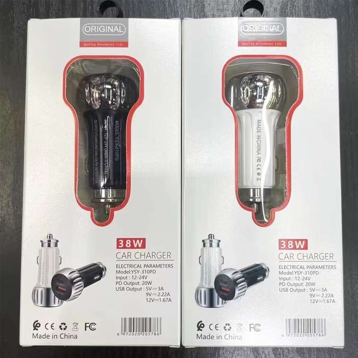 YSY-310PD 38W PD20W USB-C + QC3.0 18W USB Dual Port Fast Car Charger(White)