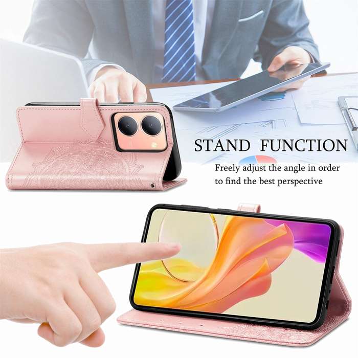 For vivo V40 SE Mandala Flower Embossed Leather Phone Case(Rose Gold)